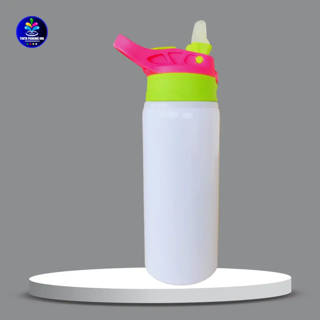 Botella infatil de 600 ml tapa Verde caña y color fucsia para sublimar