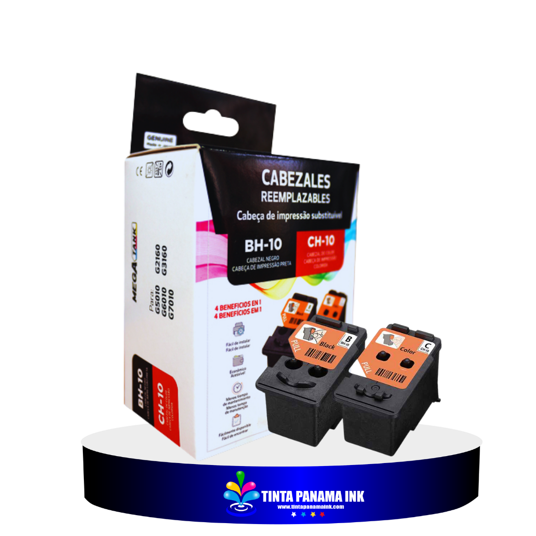 Cabezales Canon COMBO KIT Color - Negro BH-10 AND CH-10 Para impresora MegaTank G3160; PIXMA G2160, G6010 MegaTank, G7010 MegaTank