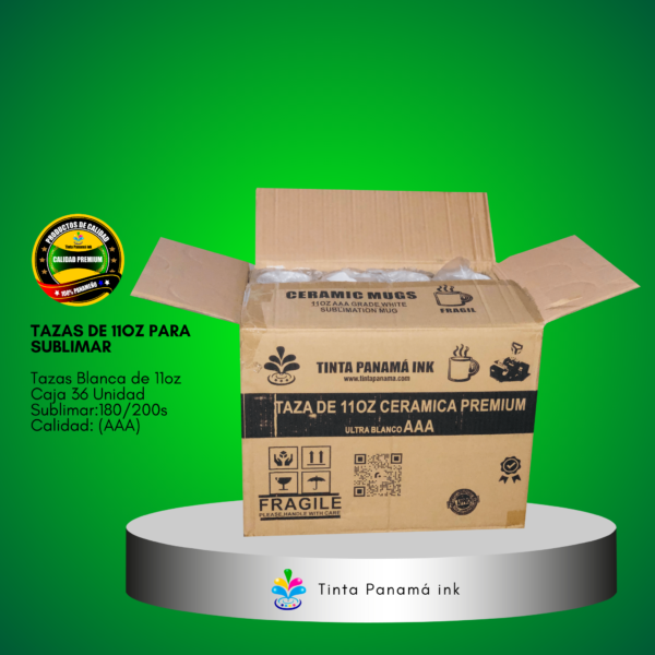 Caja de 36 tazas blanca de 11oz para sublimar