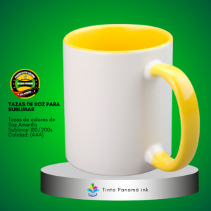 Tazas blanca de 11oz con fondo y asa de color Amarillo