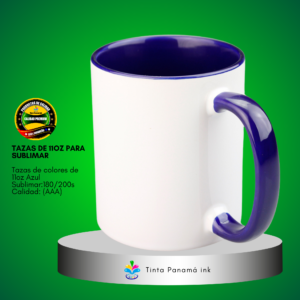 Tazas blanca de 11oz con fondo y asa de color Azul