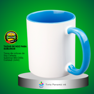 Tazas blanca de 11oz con fondo y asa de color Celeste