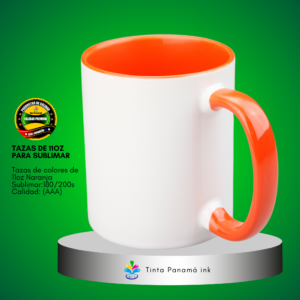 Tazas blanca de 11oz con fondo y asa de color Naranja