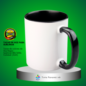Tazas blanca de 11oz con fondo y asa de color Negro