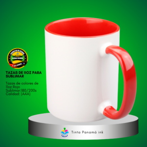 Tazas blanca de 11oz con fondo y asa de color rojo