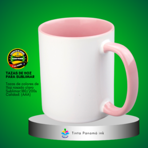 Tazas blanca de 11oz con fondo y asa de color rosado claro