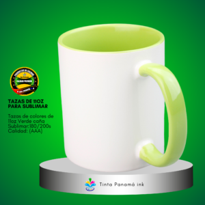 Tazas blanca de 11oz con fondo y asa de color verde caña
