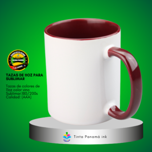 Tazas blanca de 11oz con fondo y asa de color vino