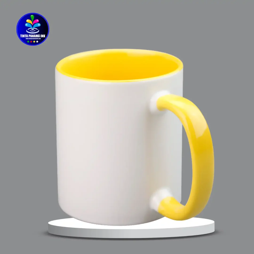 Tazas de 11oz con fondo y asa de color Amarillo para sublimar