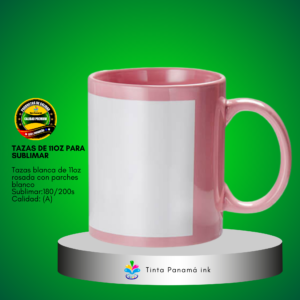 Tazas rosada con parches blanco de 11oz